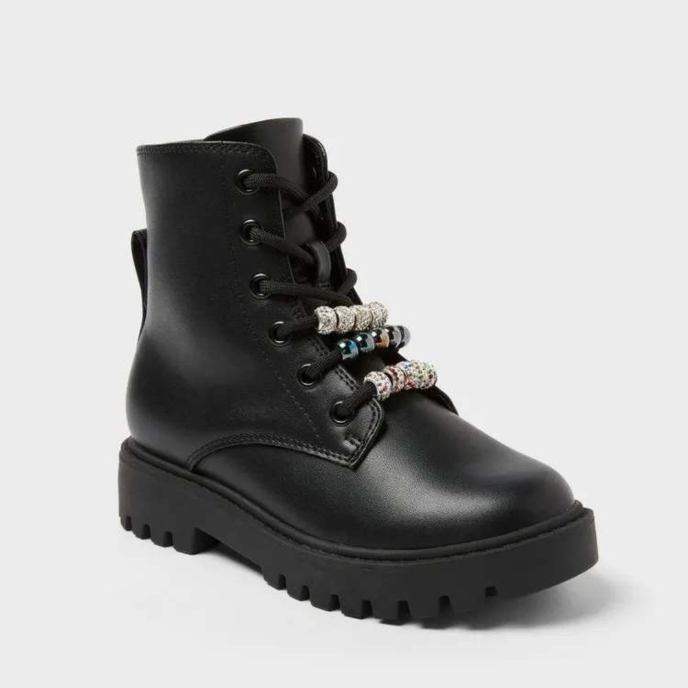 Girls' Bronx Lace-Up Combat Boots by art class Black Size 3 New With Tags